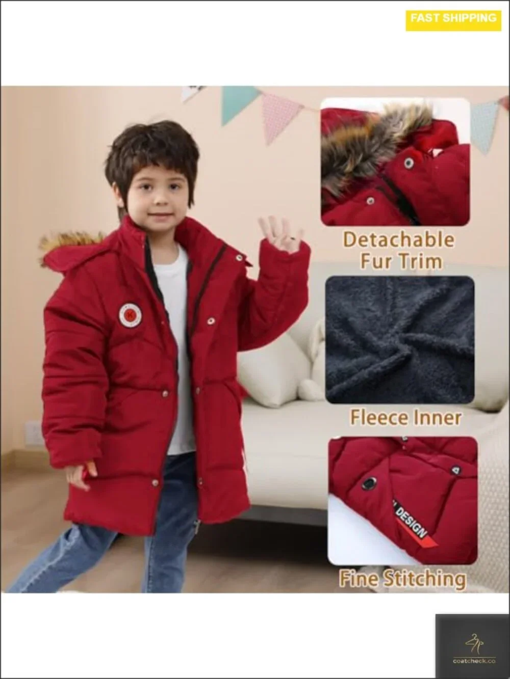 Boys Down Jacket Fur Collar Hood Thick Warm Winter Padded Coat 3T 4T 6T